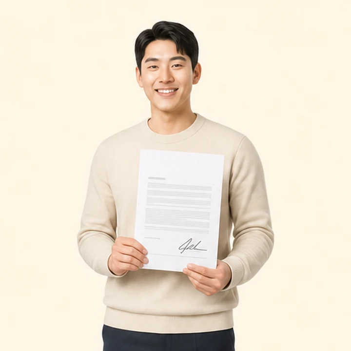 무직자 현대 투싼 장기렌트카 서면 견적서를 들고 있는 고객